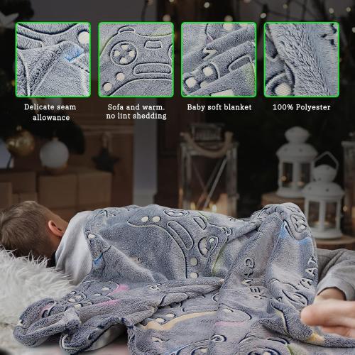 Glow in The Dark Blanket Game Controller Throw Blanket, Gamer Gifts Toys for Kids Boyfriend, Boys Teen Soft Cozy Gaming Blanket Gamer Gifts Game Decor Blankets for Home Bedroom 50x60