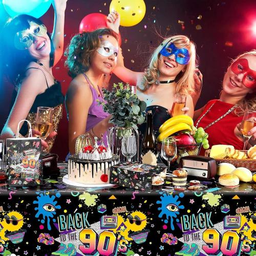 Tegeme 3 Pcs 90s Plastic Party Table Cover Back to The 90's Tablecloth 90s Birthday Party Decoration The 90's Hip Hop Supplies Throwback Birthday Decor for Room Kitchen 54 x 108 Inch