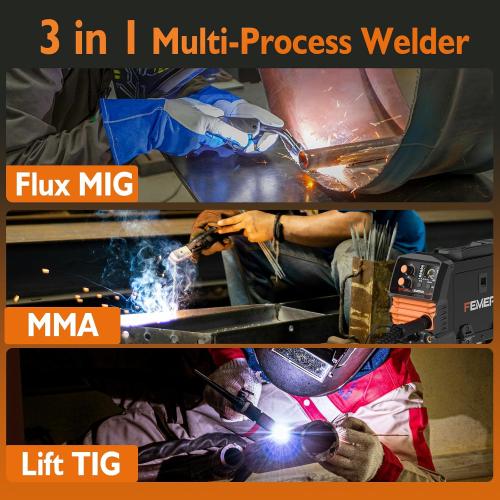 FEMEROL 140A 3 in 1 MIG Welder,Flux Core, MIG/Lift TIG/Stick Welding Machine 110V Portable IGBT Inverter Synergic Control, LED Display with Welding Helmets