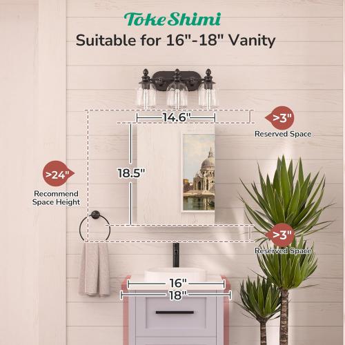 TokeShimi 14 x 18 Black Medicine Cabinet with Mirror, Aluminum Mirror Medicine Cabinet Wall Mounted or Recessed with Stepless Adjustable Amply Storage Metal for Modern Farmhouse