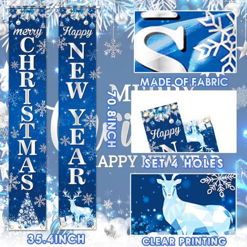 Blue Christmas Porch Banner - Merry Christmas Door Decorations for Blue Holiday Xmas Party