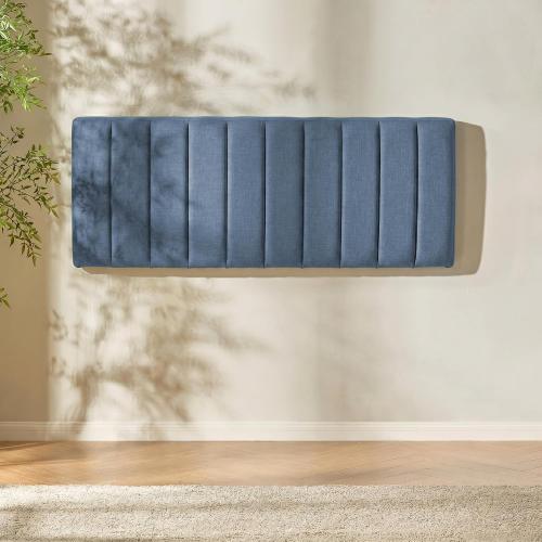 Hearth & Harbor Upholstered Queen Headboard - Easy Assemble Channel Stitched Headboard Queen Size - Wall Mounted Headboards with 3D Soundproof Wall Panels Peel & Stick Floating Headboards, Slate Blue
