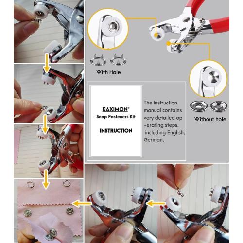 KAXIMON Snap Fasteners Kit 200 Sets, Metal Snap Button Kit with Fastener Pliers No Sewing, 9.5mm Snap on Button Kit Rust Proof DIY Press Studs Button Fix Tools for Fabric Clothing, chrome, SNAP-9.5MM