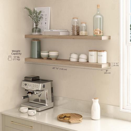 Ballucci Floating Shelves for Wall, 48 Wood Wall Shelf Set of 2, with Invisible Brackets for Bathroom, Living Room, Bedroom, Kitchen, Nursery, 8 Deep, Oak Finish