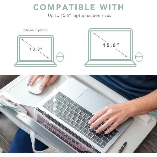 ROSSIE Home Premium Ash Wood Lap Desk with Wrist Rest, Mouse Pad, and Phone Holder - Fits up to 15.6 Inch Laptops - Harbor Gray - Style No. 91715