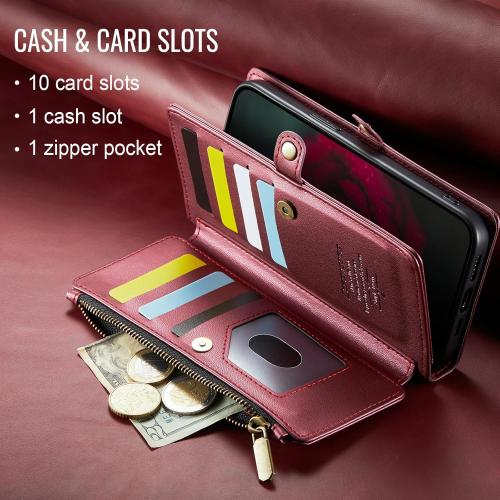 Defencase Compatible with Moto G Stylus 5G 2024 Case, RFID Blocking Wallet Case Compatible for Motorola Moto G Stylus 5G 2024 PU Leather Flip Strap Zipper Card Holder Phone Case for Women, Wine Red