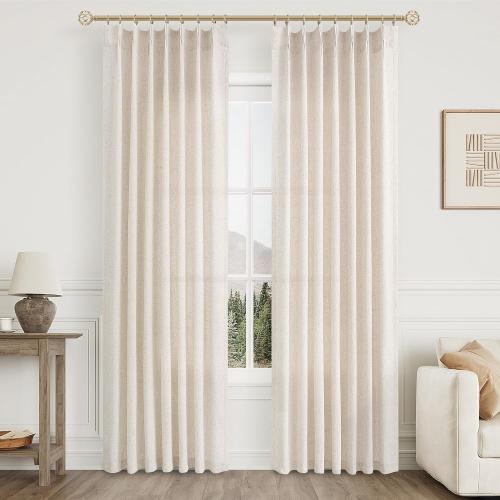 Natural Pinch Pleated Linen Curtains 84 Inch Length 2 Panels for Living Room Bedroom Cream Semi Sheer Window Curtain Boho Neutral Back Tab Pinch Pleat Drape with Hooks 84 Inches Long