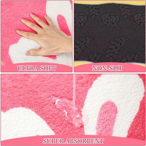 FEBSNOW Easter Bunny Egg Bath Mat, 15.75 x 29.5 Inches, Multicolor, Cartoon Style, Non-Slip, Machine Washable