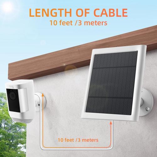 Solar Panel for Ring Camera, 4W Solar Charger Compatible with Rings Spotlight &Stick Up Outdoor Cam Battery, 10ft Long Cable with USB-C to Ring Barrel Plug Adapter