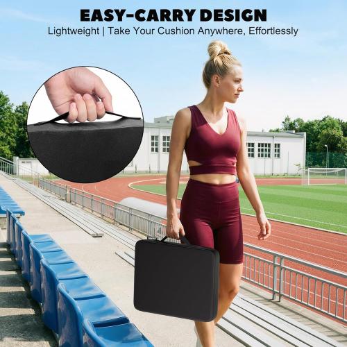 Stadium Seat Cushions - Portable Bleacher Cushions, 2.56 Extra Thick, Waterproof Oxford Fabric, Lightweight Stadium Seat Pads for Sports Events, Office, Camping, Outdoor Bench - 2-Pack (Black)
