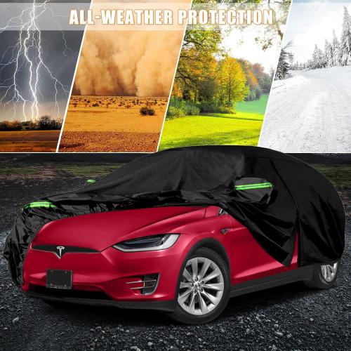 Color Black Waterproof Car Cover Replace for 2015-2025 Tesla Model X, All Weather Model X Covers with Zipper Door, Ventilated Mesh & Charging Port for Snow Rain Dust Hail Protection