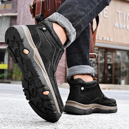 Size 12 Mens Slip On Casual Loafers Classic Outdoor Leather Walking Hiking Shoes Comfortable for Work Office Dress Outdoor High Top