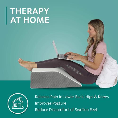 White and Grey Kölbs Bed Wedge Leg Pillow for Elevation Chic Jacquard Cover, Knee, Ankle Bolster Body Positioner Post Surgery