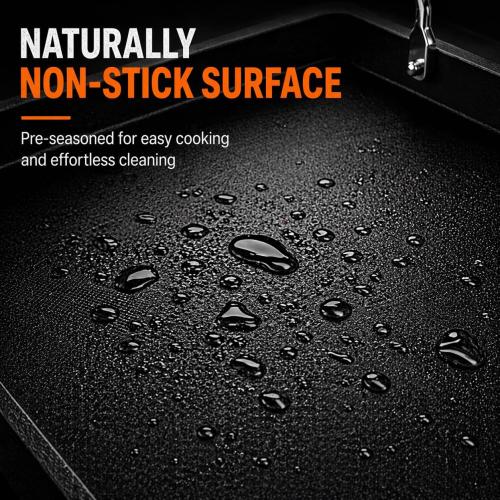 Cast Iron Griddle for Gas Grill, 25 x 16 Nonstick Flat Top Grill Griddle Plate, No Seasoning Required, Heavy Duty Outdoor BBQ Griddle with Grease Drain for Camping, Tailgating and Backyard Cooking