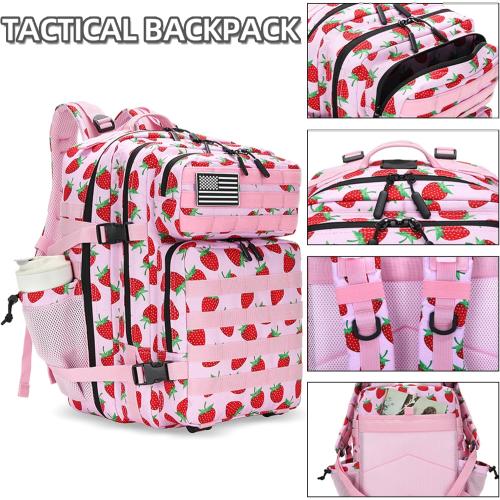 45L Tactical Assault Backpack 3 day assault pack with Molle Waterproof backpack Rucksack for Tactical Backpacks (Strawberry)