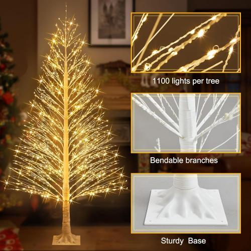 1 Pack 6ft-1100led Christmas Lighted Birch Tree LED Warm White Lights Twinkle Twig Artificial Tree Light for Outdoor Indoor Home Holidays Party Decorations, 8 Modes