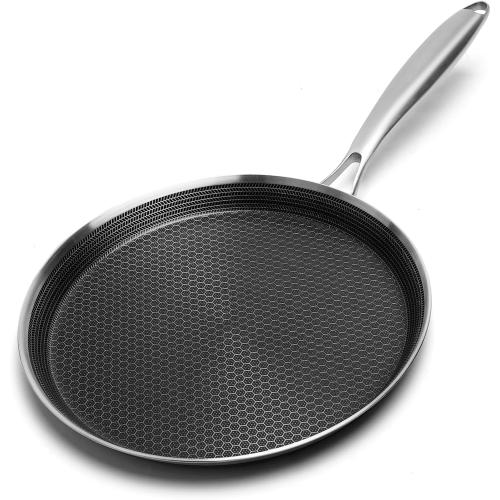 Innerwell 12 Inch Stainless Steel Crepe Pan,Nonstick dosa tawa | Honeycomb nonstick coating, PFOA-free.Compatible with All Stoves. Easy to clean.Oven Safe&Dishwasher Safe