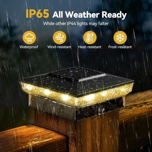 Solar Post Cap Lights, 12-Pack Upgraded Outdoor Deck Fence Post Solar Lights for 4x4 5x5 Wood/Vinyl Posts, IP65 Waterproof, 10-12 Hours Warm/Cool White Glow for Garden/Patio/Porch - Black