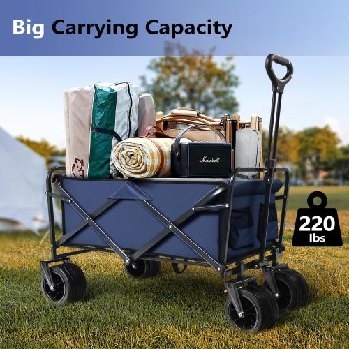 Size Large Color Blue Large Collapsible Wagon Cart Heavy Duty Foldable, Large Capacity Foldable Grocery Beach Wagon for Camping Sports Shopping, Blue