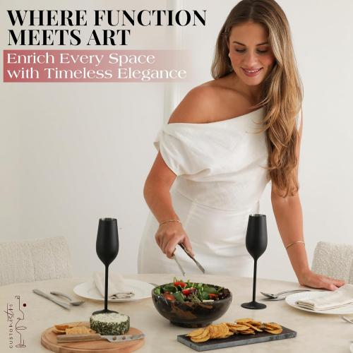 Gusto Nostro Size  8 Luxury Black and Grey Marble Decorative Bowl for Coffee Table - Elegant Decorative Fruit Bowl for Kitchen Counter - Heavy Stone Entryway Catch All for Keys, Potpourri Holder Centerpiece, Medium