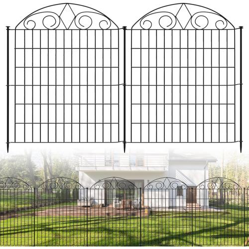 SUNLAX 5 Panels Decorative Garden Fence 12ft(L) x 32in(H) Metal Fence Panels Dog Fence Animal Barrier Fence No Dig for Backyard Outside Yard Patio Without Gate