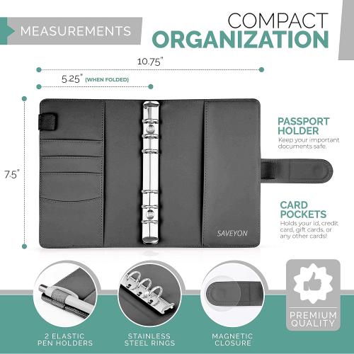 Black A6 Binder & 12 Clear Envelopes, Budget with Cash Envelopes, Mini Cash Envelope Wallet, Small Budget Planner, Envelope Binder for Organizing Personal Budgeting Efforts