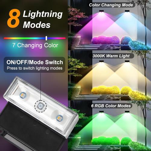 6 Pack........Ellasay Solar Fence Lights Outdoor: 8 Lighting Modes with RGB Solar Powered Deck Light - Waterproof IP65 - Wall Decor for Garden Patio Backyard Porch 2 Pack