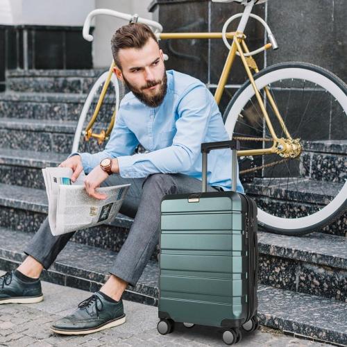 KROSER Hardside Expandable Carry On Luggage with Spinner Wheels & Built-in TSA Lock, Durable Suitcase Rolling Luggage with USB Port, Carry-On 20-Inch, Dark Green