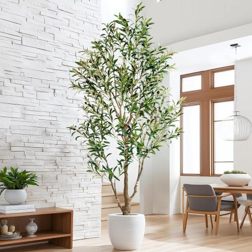 6ft Faux Olive Tree with White Pot & Moss, Artificial Olive Tree Indoor Outdoor, PE/PVC Leaves, Realistic Resin Trunk Large Fake Olive Tree Artificial Plants Indoor, Faux Plants Indoor for Home Decor