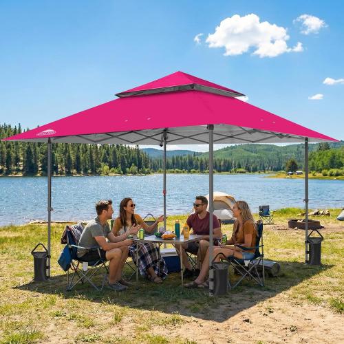 EAGLE PEAK 13x13 Straight Leg Pop Up Canopy Tent Instant Outdoor Canopy Easy Single Person Set up Folding Shelter w/Auto Extending Eaves 169 Square Feet of Shade (Deep Pink)