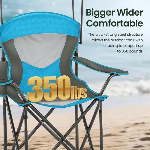 HIGH POINT SPORTS Canopy Camping Chairs with Shade Canopy Enamel Blue | Heavy Duty Canopy Lounge Chair, Sunshade Outdoor Lawn Chair, with Cup Holder for Outdoor, Camping, Beach and Patio