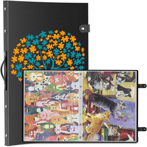 Black 28.3x20.5 Puzzle Storage Folder for 1000 Pieces with 24 Sheets/48 Puzzles, Large Capacity Portable Puzzle Album to Store Finished Puzzles