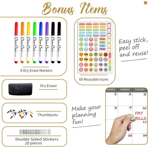 CLEVER CLEAN Large Dry Erase Wall Calendar 5 Feet- 48x60 2025 Undated Yearly Planner for Home, Office, School Projects - Jumbo Erasable Laminated Task Organizer