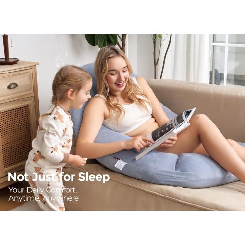 Momcozy Pregnancy Pillow for Sleeping, Dreamlign U Pro Maternity Pillow with Adjustable Leg Pillow, Removable Cover - Support for Back, Hip, Belly, Legs for Pregnant Women, 50-72 Inch Full Body Pillow
