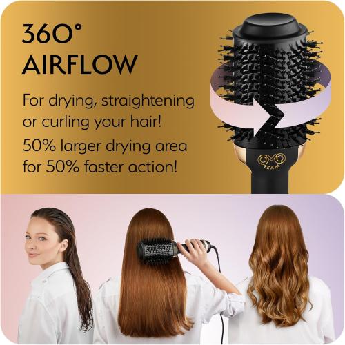 Professional Blowout Hair Dryer Brush, Black Gold Dryer and Volumizer, Hot Air Brush for Women, 75MM Oval Shape (Black Gold)