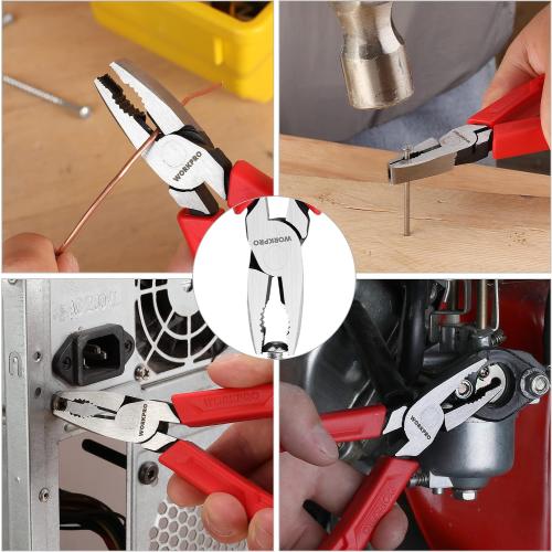 WORKPRO 6.5 Linesman S Screw Extractor Pliers(Combination Pliers) with Unique Non-slip Jaws, Stripped Screw Remover Tool, Lineman Plier for Quickly Removal of Damaged or Rusted Fasteners