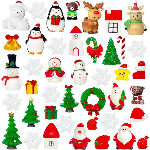 Bvrbaory 42 Pcs Miniature Winter Garden Christmas Ornaments,Resin DIY Mini Christmas Accessories,Miniature Christmas Theme Figurines for Christmas Party Decoration,DIY Mini Christmas Garden Scene