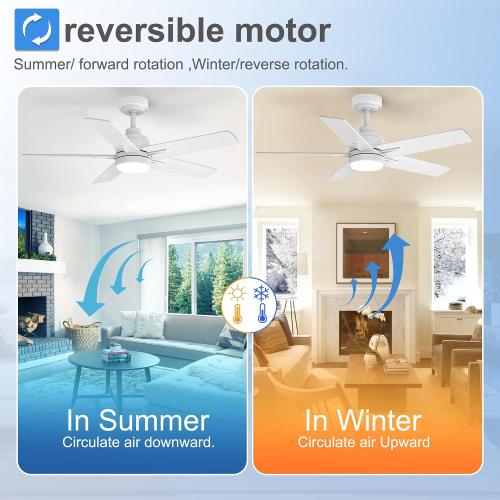 42 Inch White Ceiling Fan with Light and Remote Control,Dimmable 3 Color Temperatures LED Ceiling Fan,6 Speeds Reversible DC Motor,5 Blades Modern Ceiling Fans for Indoor or Covered Outdoor