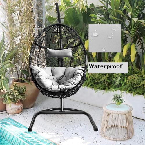 Outdoor Egg Chair Cushion Waterproof with Headrest Pillow Blue Thicken Hanging Chair Cushions Replacement for Proch Patio Backyard Furniture (Only Cushion)