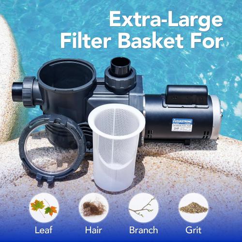 Aquastrong Riptide Series 2 HP In/Above Ground Pool Pump, 220V Dual Speed, Up to 8,586 GPH High Flow, Pure Copper Motor, Energy Efficient, Self Priming with Filter Basket
