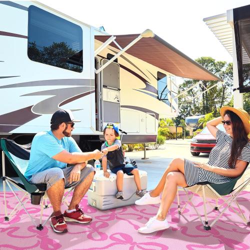 Nuanchu Outdoor Rug Plastic Straw Rugs 5x8 ft Pink Bow Camping Patio Rug Coquette Carpet Mat Indoor Outdoor Rv Mat for Valentines Outside Beach Pool Patio Backyard Deck