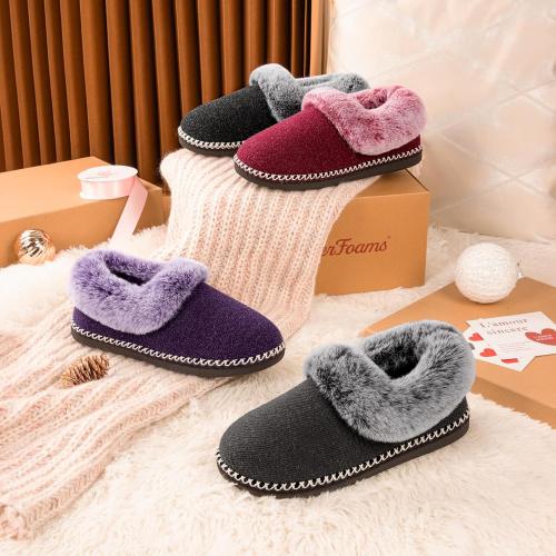 EverFoams Women's Bootie Slippers Warm Soft Comfy Memory Foam Non-slip Indoor House Shoes with Fluffy Collar