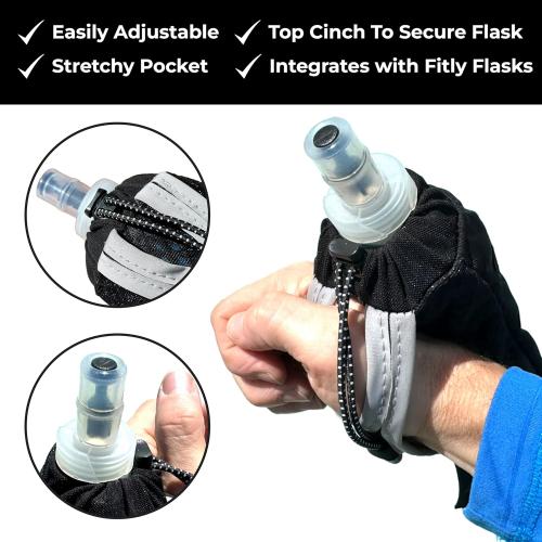 FITLY Running Handheld Water Bottle 12 oz Soft Flask - Hand Water Bottle For Runners, Hiking, Skiing & Outdoor Activity - Fits F2, F2, F3 & F4 Collapsible Flask - Hydration Holder with Pocket