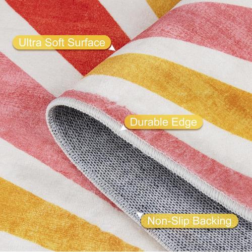 Size 4ft Classroom Rug 4Ft, Round Washable Accent Rug for Kids Colorful Sun Rainbow Throw Carpet for Living Room Soft Thin Mat Non-Slip Low Pile Circle Rug for Nursery Bedroom Playroom
