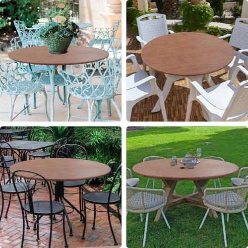 misaya Round Fitted Tablecloth with Elastic Edge, 100% Waterproof Oil Proof Plastic Table Cover, Vinyl Flannel Backed Tablecloth Fits 45-56 Round Tables for Dinner, Outdoor, Picnic, Oak Wooden Grain