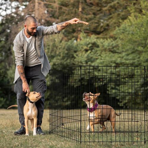BLACK Dog Pen Pet Playpen Dog Fence Indoor Foldable Metal Wire Exercise Puppy Play Yard Pet Enclosure Indoor Outdoor 8 Panels 30 Inch with Bottom Pad/Top Cover