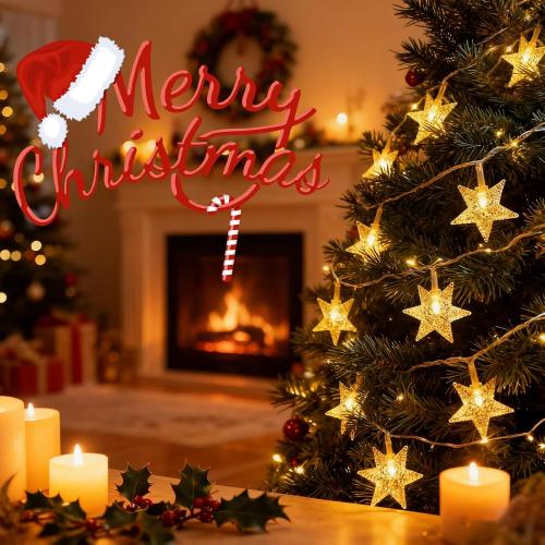 echosari Star String Lights Battery Operated, Auto Timer LED Star Fairy String Lights 158IN with 8 Modes for Kid Room Bedroom Party Garden Wedding Décor (Warm White)