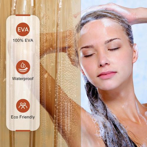 AmazerBath Shower Curtain Liner, EVA Clear Orange-Brown Heavy Duty Shower Curtain and Liner 2-in-1, 72x72 Luxury Plastic Weighted Bathroom Shower Liner, 12 Rustproof Grommets & 3 Heavyweight Stones