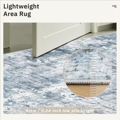 10x14 Area Rugs for Living Room, Non Slip Machine Washable Vintage Rugs, Low Pile Lightweight Large Rug for Bedroom, Dining Room, Home Office Blue