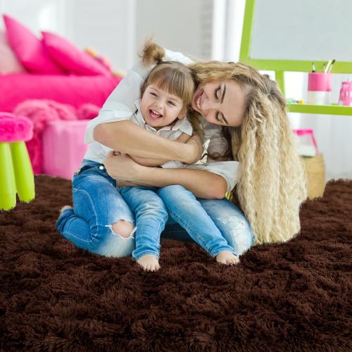 Area Rug Brown Large Living Room Fluffy Carpet for Bedroom Dorm, Non-Slip High Pile, Coffee Modern Big Shag Rug for Classroom Kids Playroom Nursery Home Office Decor